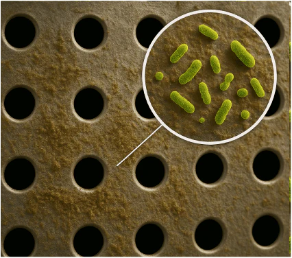 Bacterial growth and biofilm on washing machine drum interior before enzyme treatment